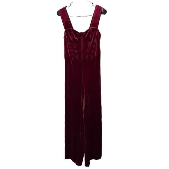Cider Velvet Retro Solid Wine Jumpsuit - Picture 1 of 9